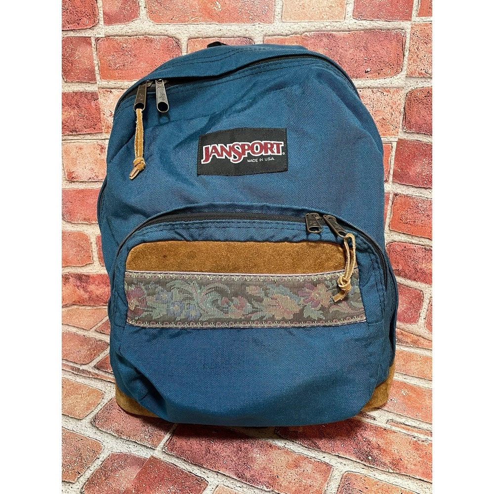 Vintage 90s JanSport Suede Leather Bottom Backpack Day Pack Made in USA